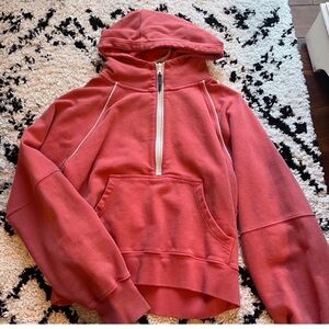 aerie Coral Washed Quarter Zip Hooded Sweatshirt